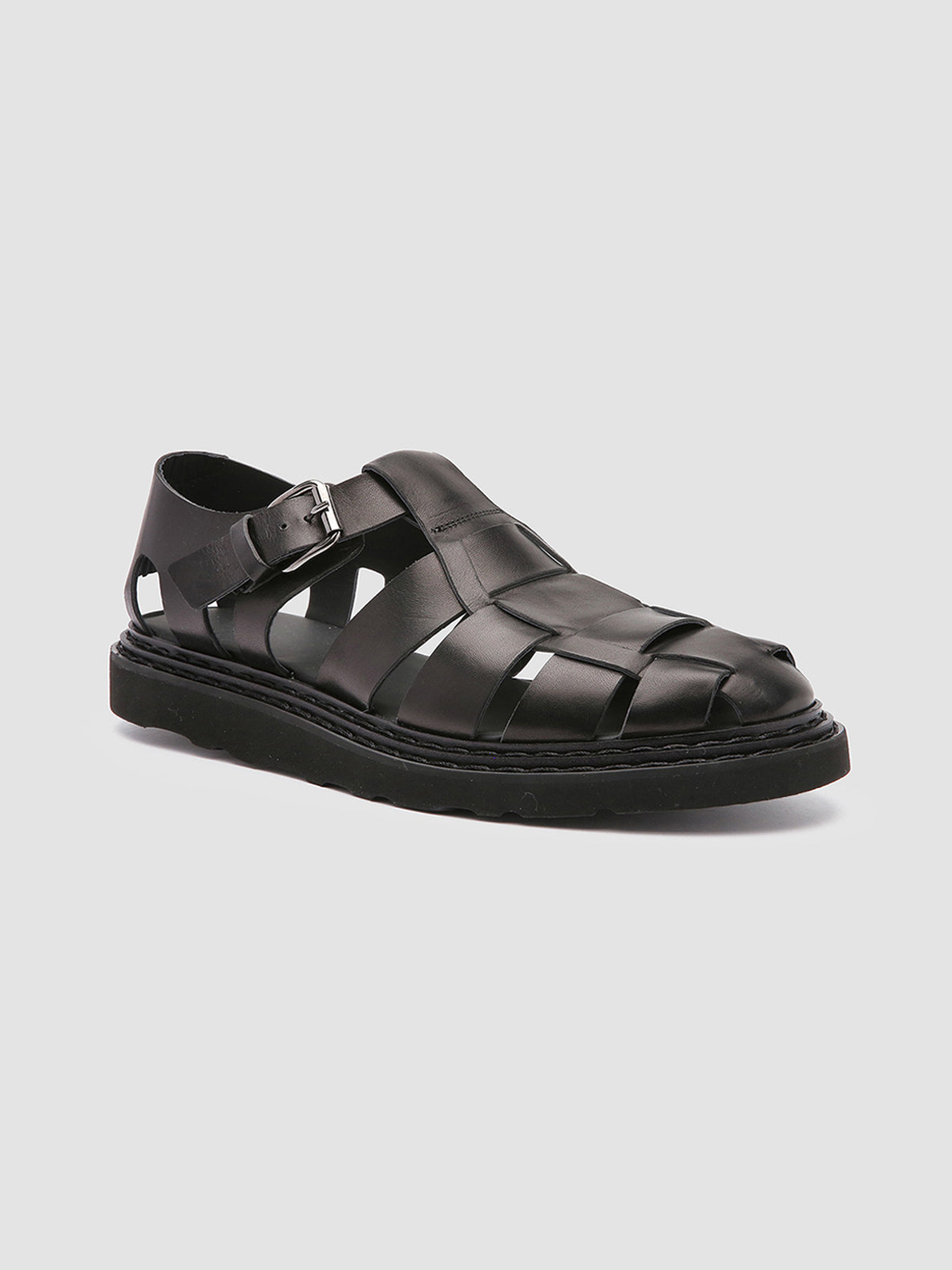 Mens Black Leather sandals LYNDON 002 – Officine Creative
