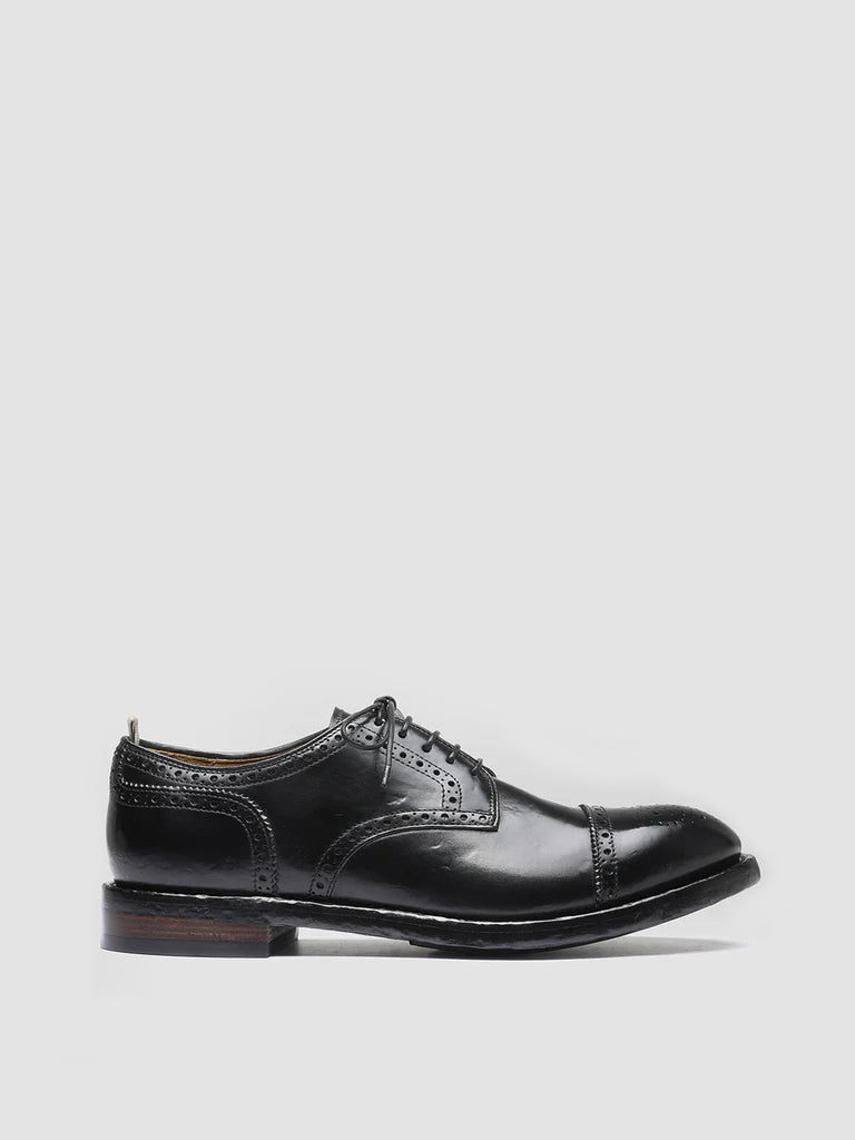 TEMPLE 003 Nero - Black Leather Half Brogue Derby Shoes