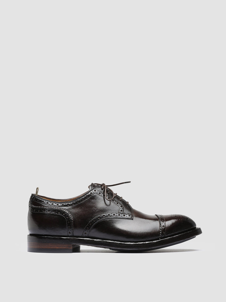 TEMPLE 003 Ebano - Brown Leather Half Brogue Derby Shoes